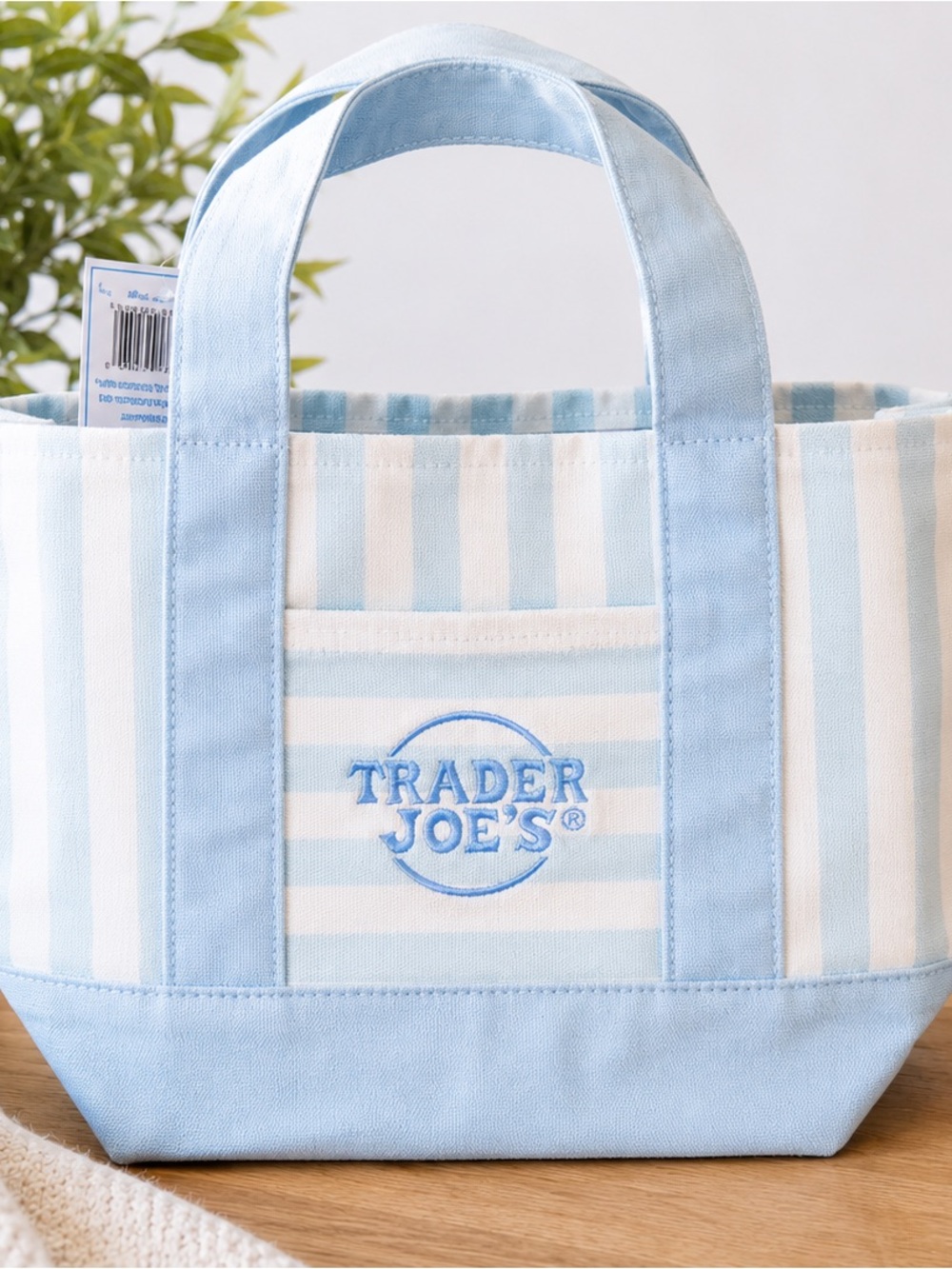 💙 Trader Joe’s Mini Canvas Tote Bag – Blue & White Stripe 💙